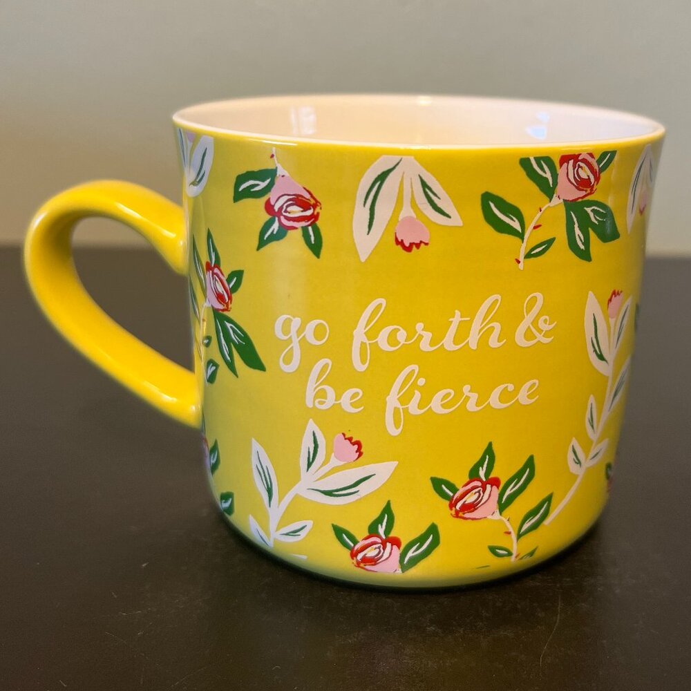 Opalhouse Yellow Floral Mug Go Forth And Be Fierce Stoneware Coffee Cup 16oz Tea